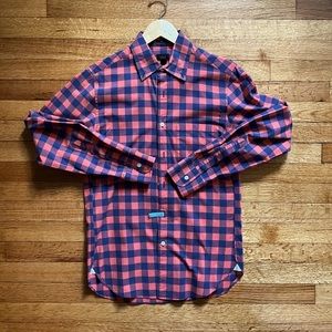 J.Crew Men’s, Oxford Slim fit, button down plaid shirt, Salmon/Navy, XS